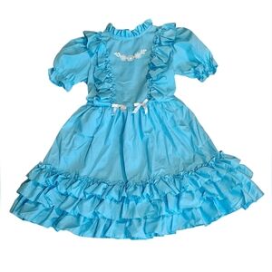 Vintage Disney's Winnie The Pooh Girls 6X Blue Short Sleeve Ruffled Dress